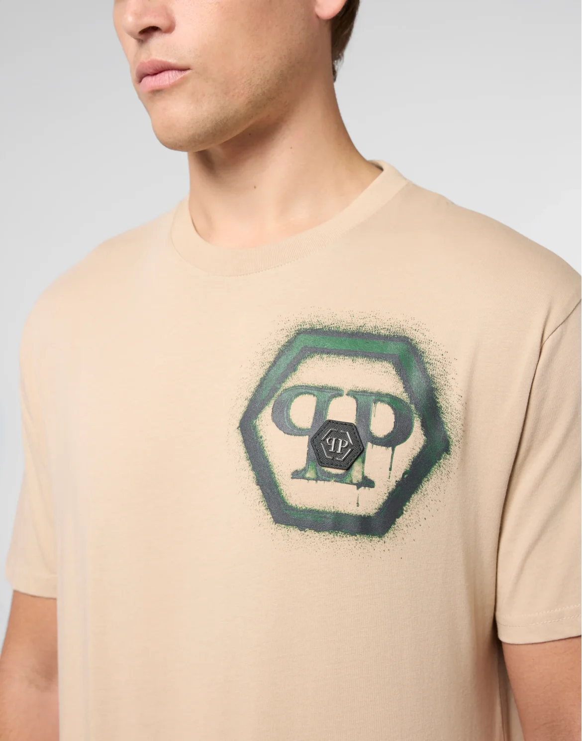 Round Neck T-Shirt Spray Hexagon, цвет: Бежевый