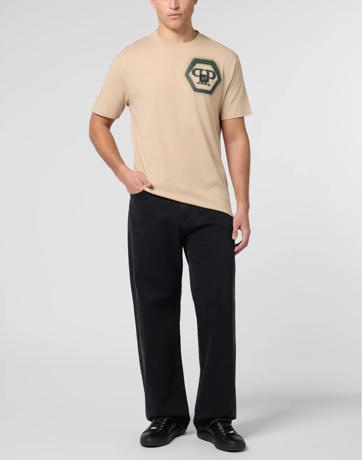 Round Neck T-Shirt Spray Hexagon, цвет: Бежевый