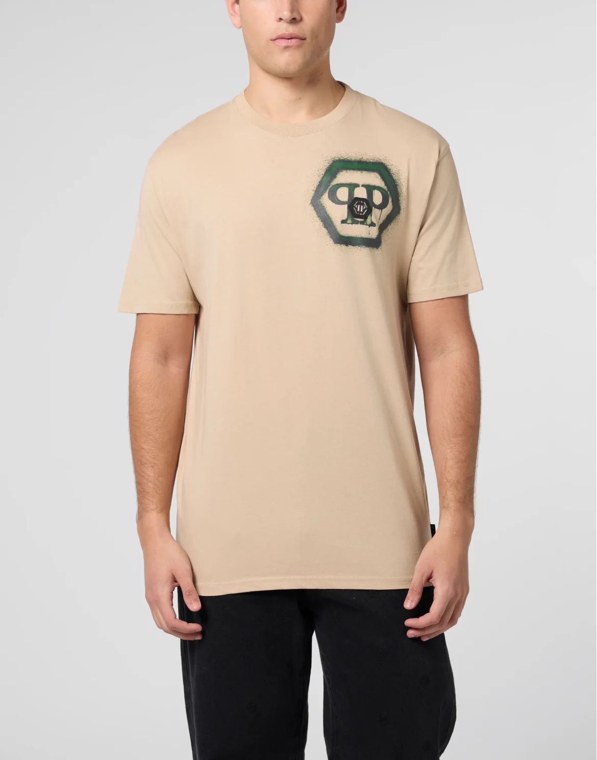 Round Neck T-Shirt Spray Hexagon, цвет: Бежевый
