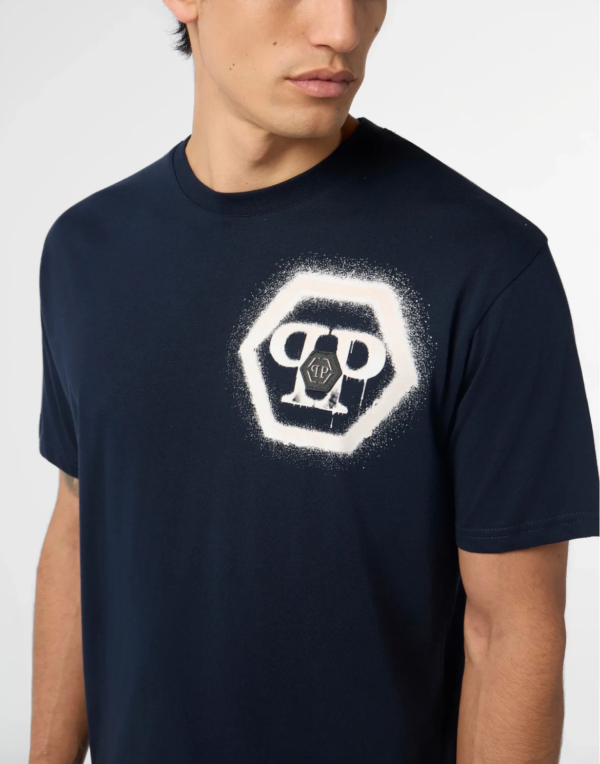 Round Neck T-Shirt Spray Hexagon, цвет: Синий