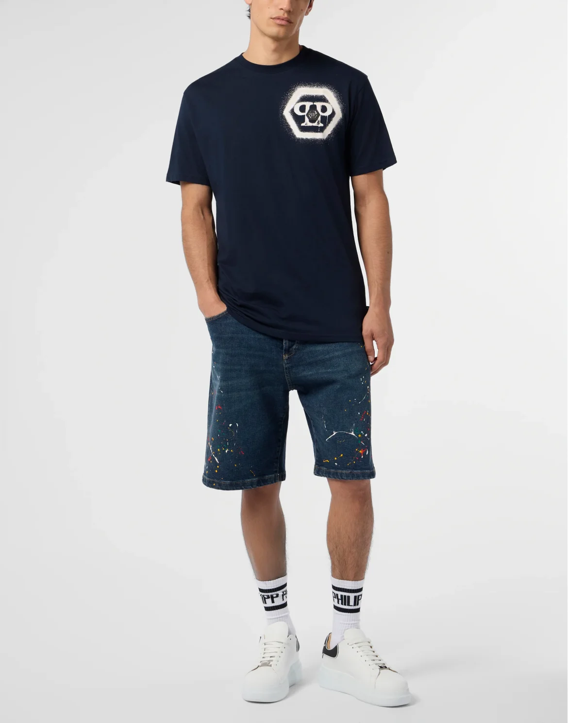 Round Neck T-Shirt Spray Hexagon, цвет: Синий
