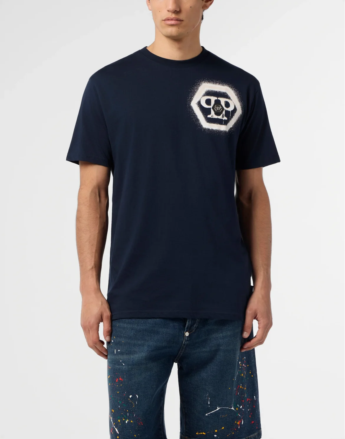 Round Neck T-Shirt Spray Hexagon, цвет: Синий