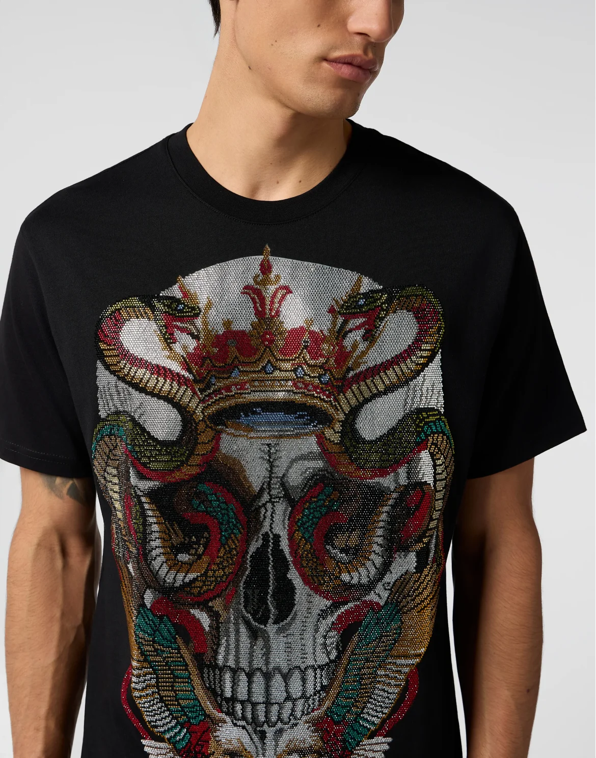 Round Neck T-Shirt Snake King Stones, цвет: Черный