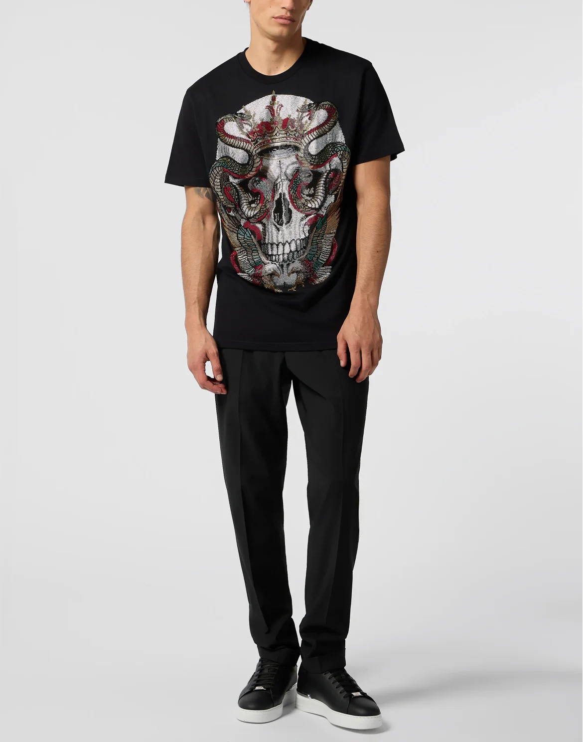 Round Neck T-Shirt Snake King Stones, цвет: Черный