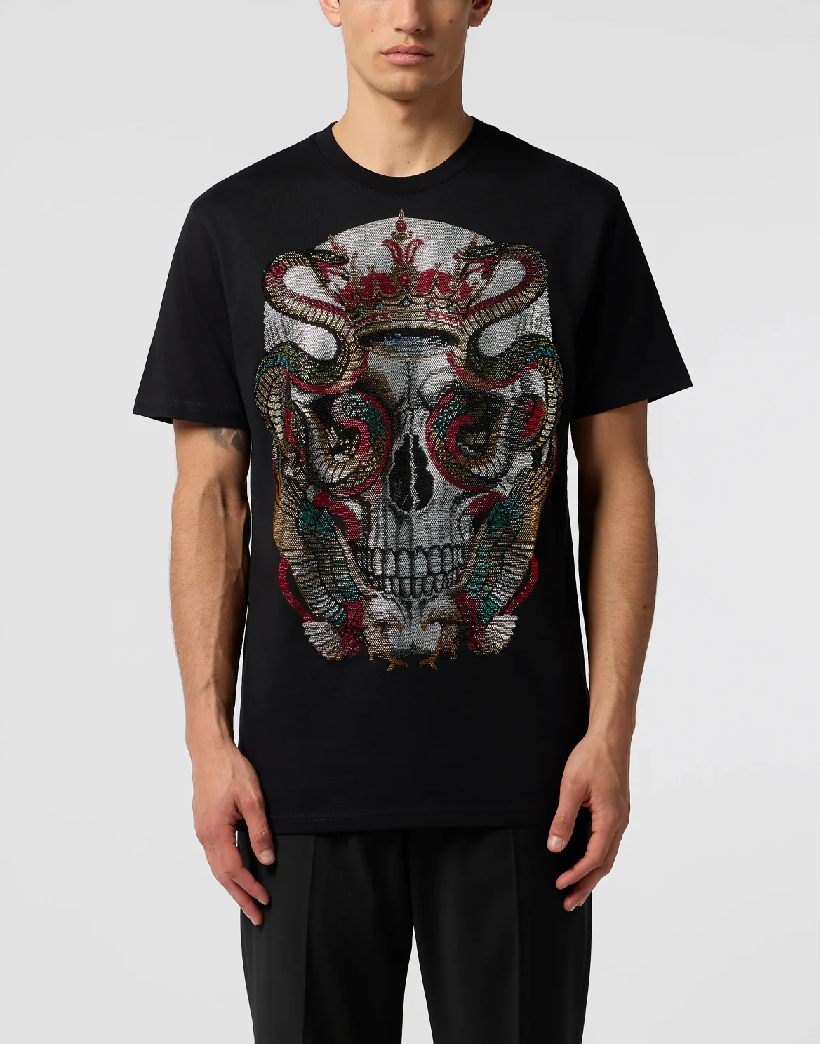 Round Neck T-Shirt Snake King Stones, цвет: Черный