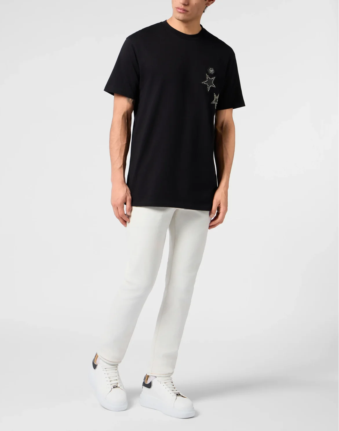 Round Neck T-Shirt Stars Studs, цвет: Черный