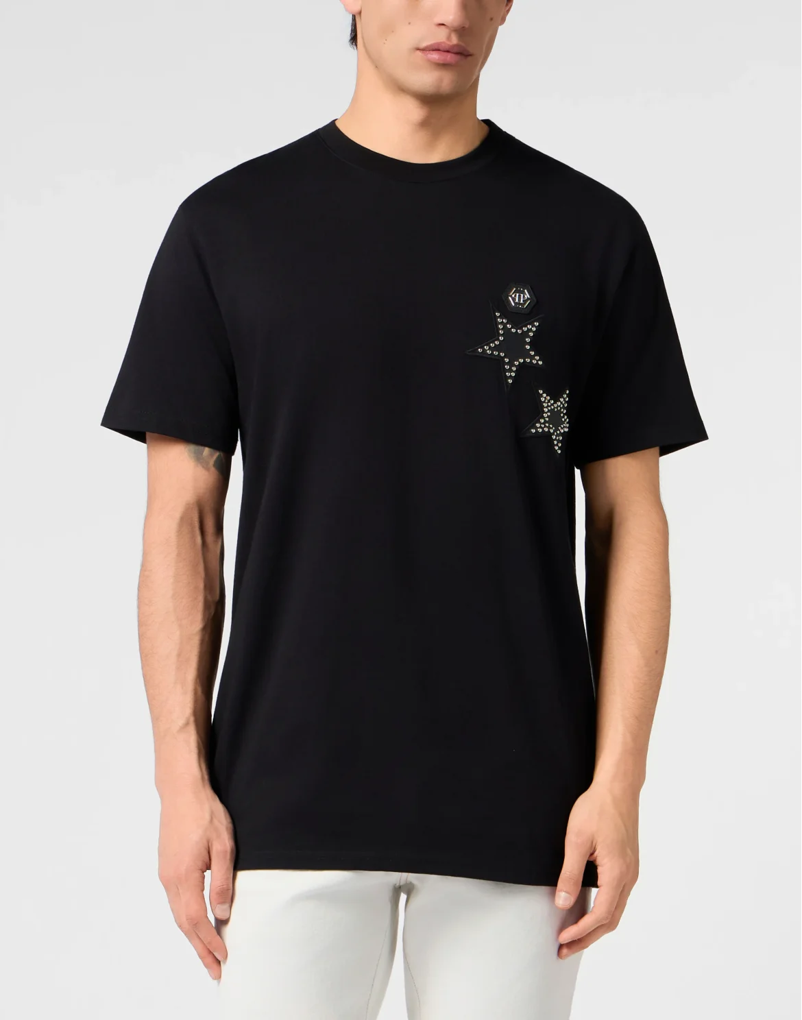 Round Neck T-Shirt Stars Studs, цвет: Черный