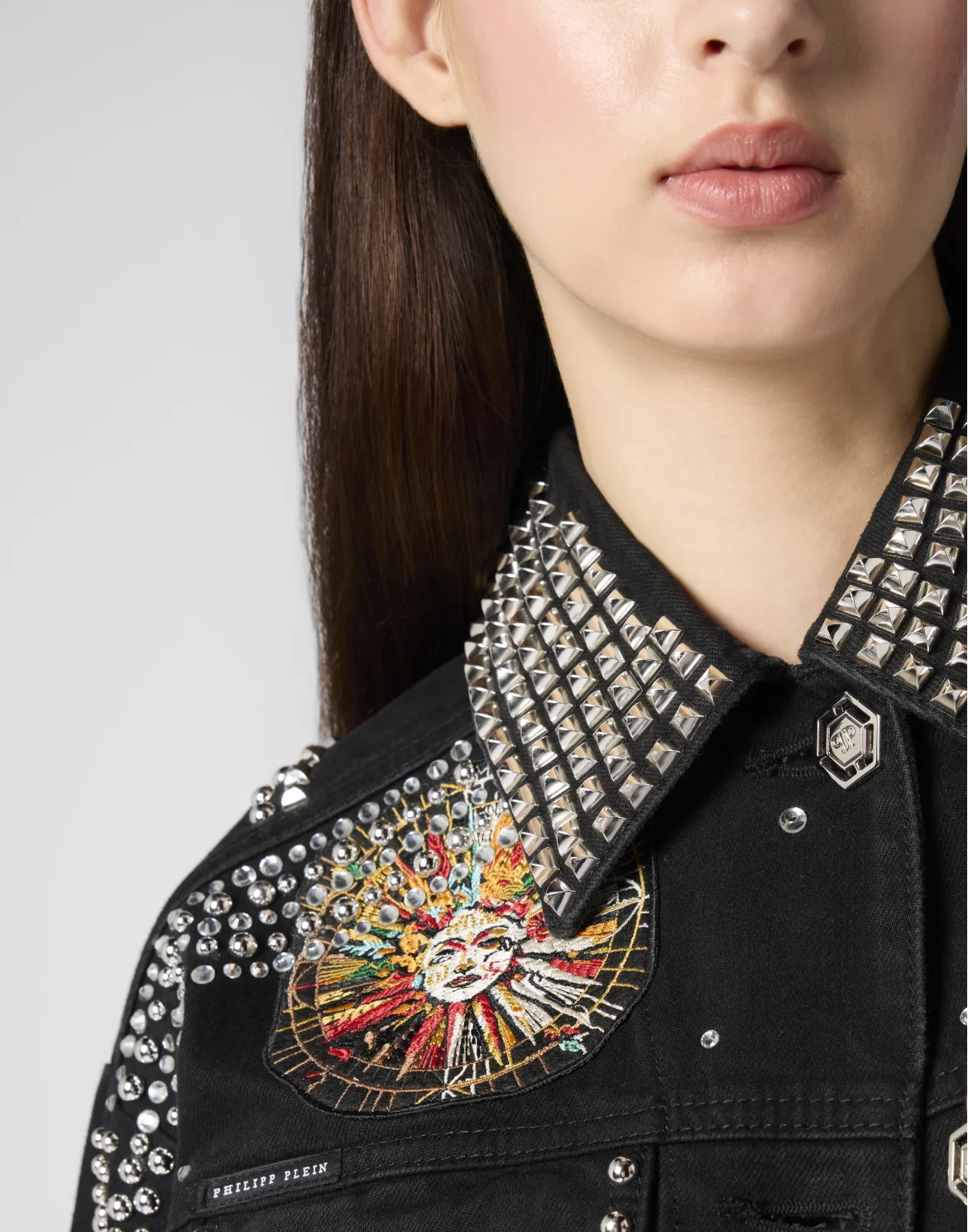 Oversized Denim Jacket Tattoo Studs, цвет: Черный