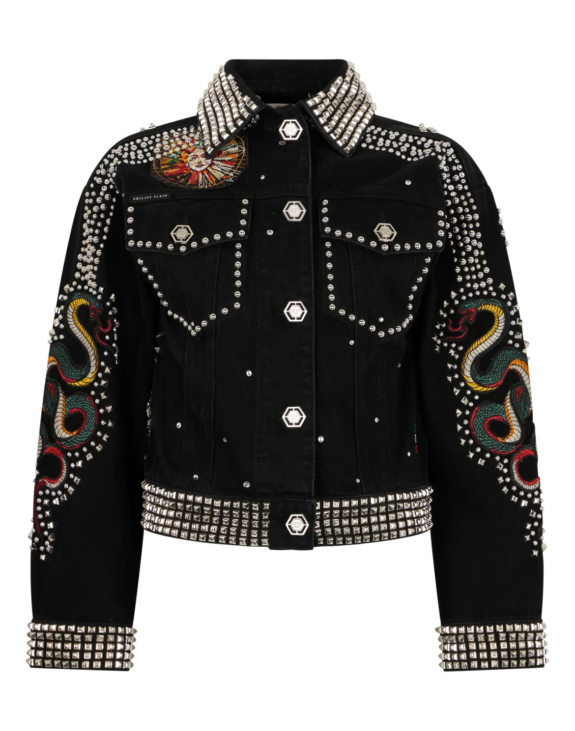 Oversized Denim Jacket Tattoo Studs, цвет: Черный