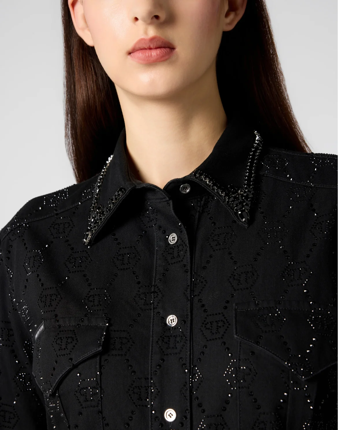 Denim Shirt Dress Monogram Strass Monogram Strass, цвет: Черный