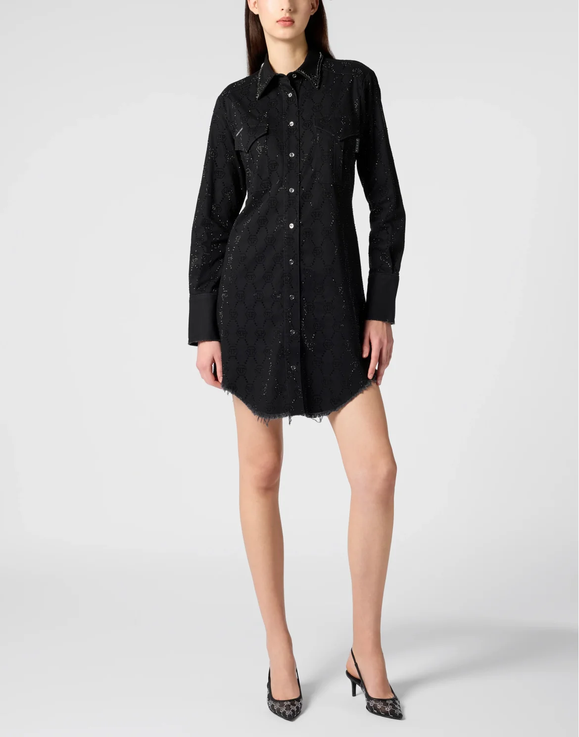 Denim Shirt Dress Monogram Strass Monogram Strass, цвет: Черный