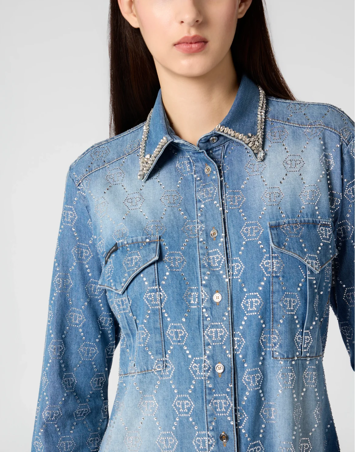 Denim Shirt Dress Monogram Strass Monogram Strass, цвет: Темно-синий деним