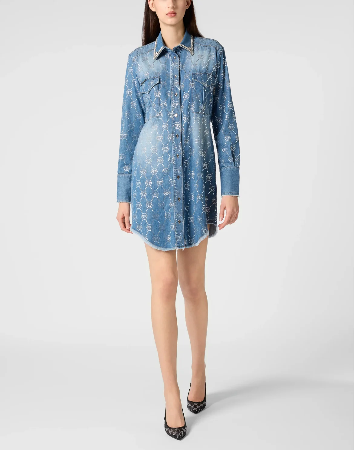 Denim Shirt Dress Monogram Strass Monogram Strass, цвет: Темно-синий деним