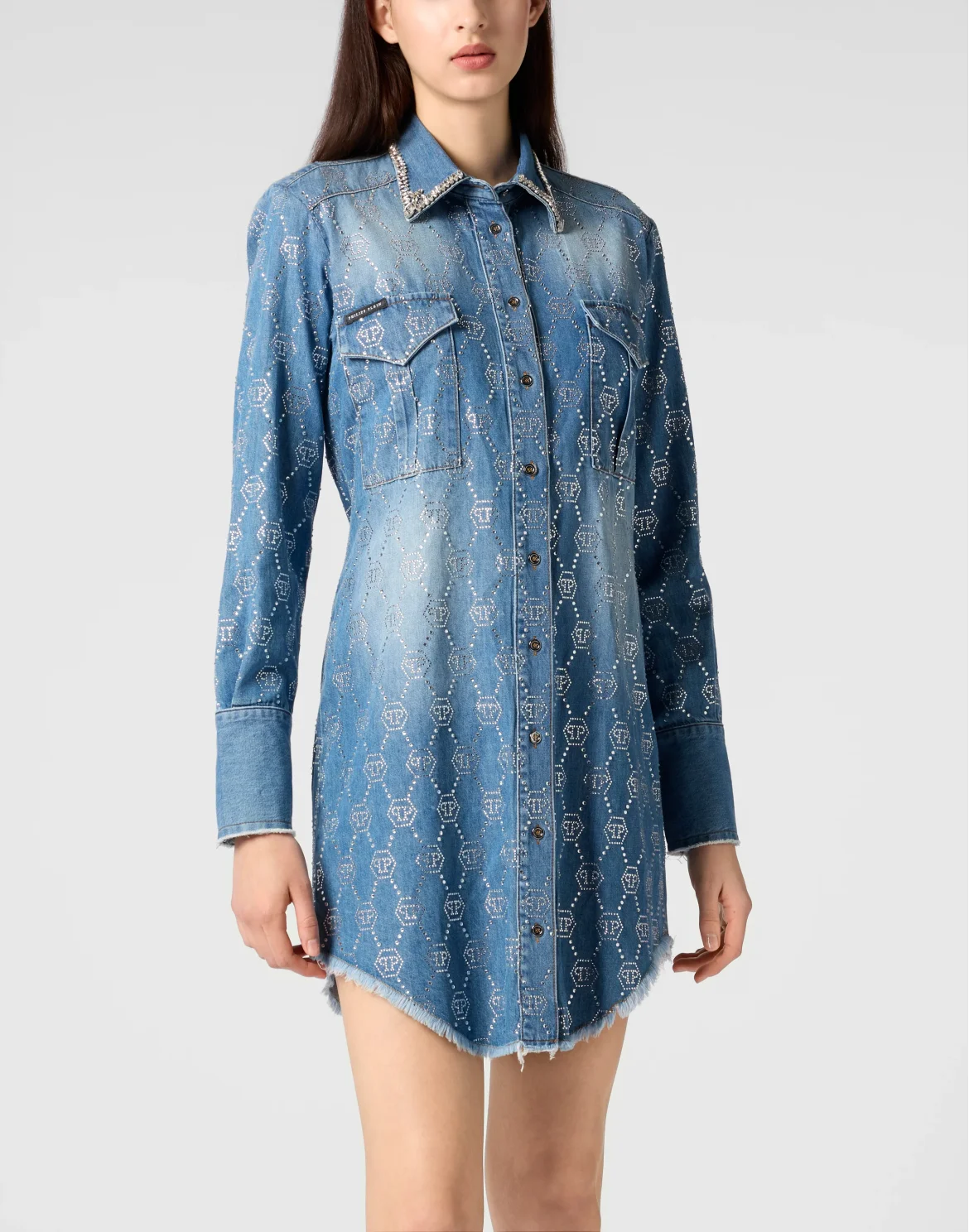 Denim Shirt Dress Monogram Strass Monogram Strass, цвет: Темно-синий деним