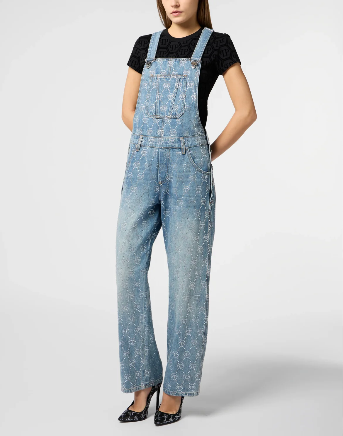 Sleeveless Denim Jumpsuit Monogram Strass, цвет: Темно-синий деним