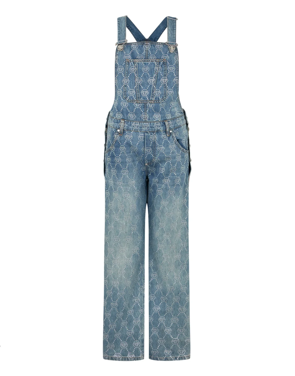 Sleeveless Denim Jumpsuit Monogram Strass, цвет: Темно-синий деним