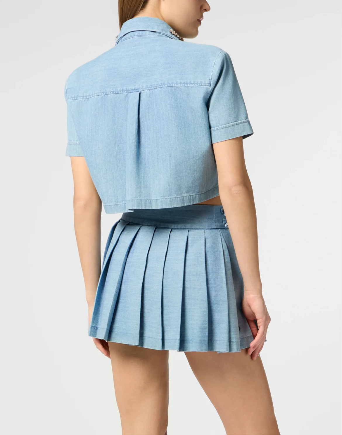 Chambray Cropped Shirt Crystals, цвет: Голубой