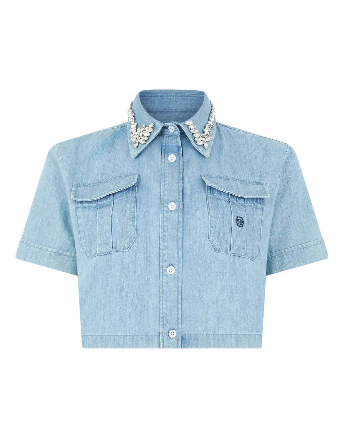 Chambray Cropped Shirt Crystals, цвет: Голубой