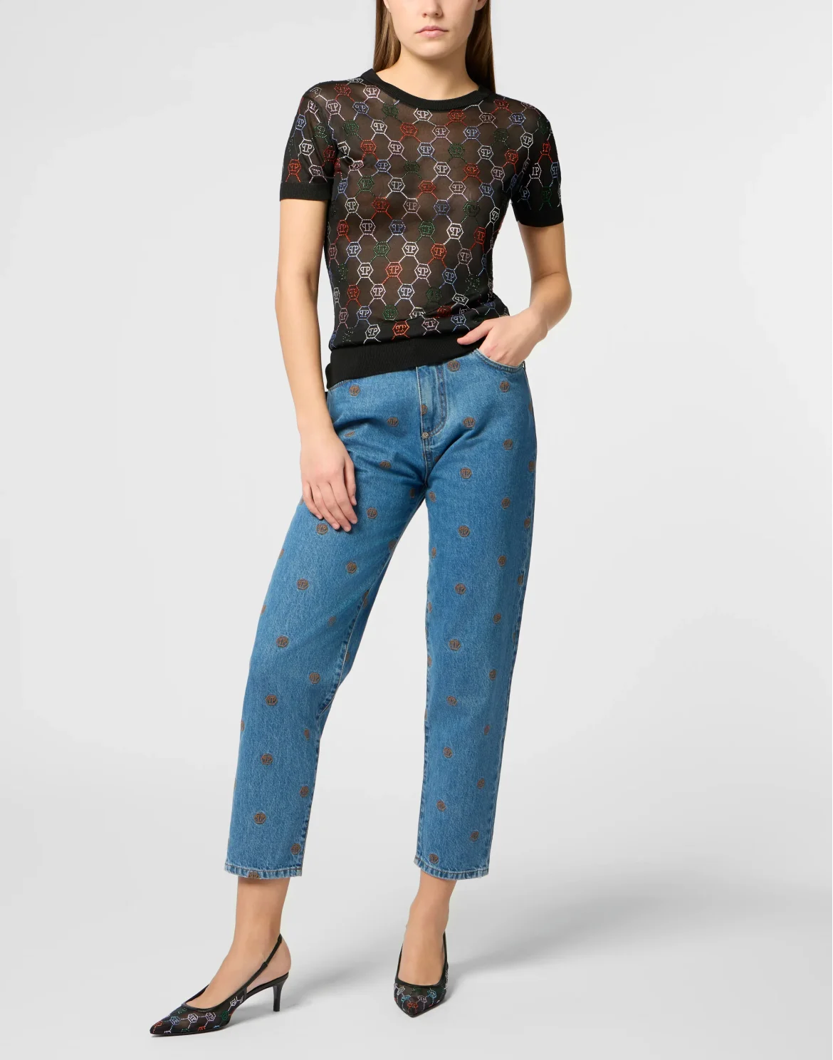 Mom Fit Jeans Embroidered Monogram Monogram, цвет: Темно-синий деним