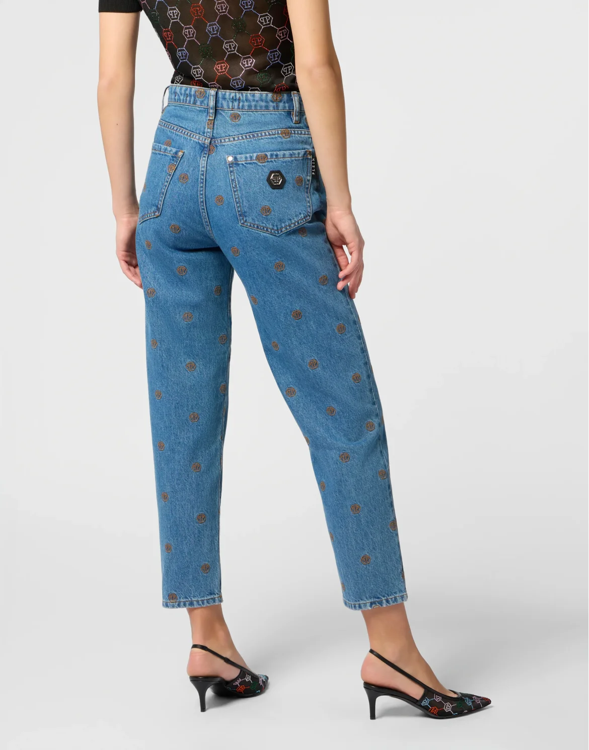 Mom Fit Jeans Embroidered Monogram Monogram, цвет: Темно-синий деним