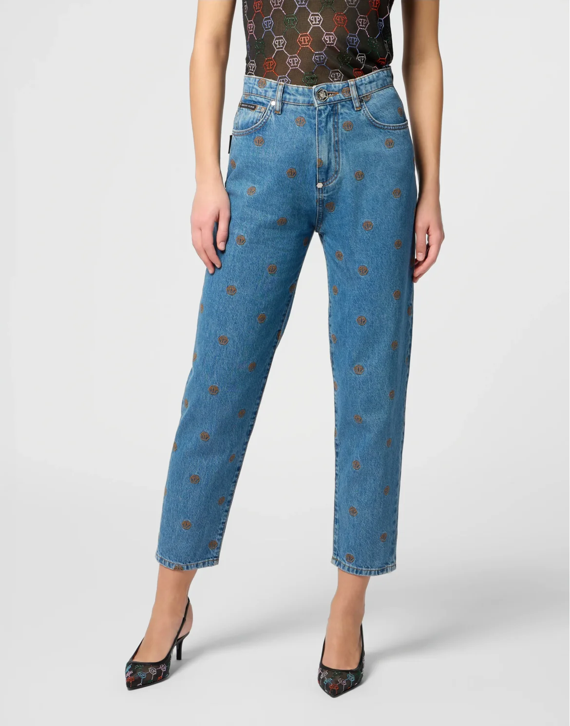 Mom Fit Jeans Embroidered Monogram Monogram, цвет: Темно-синий деним
