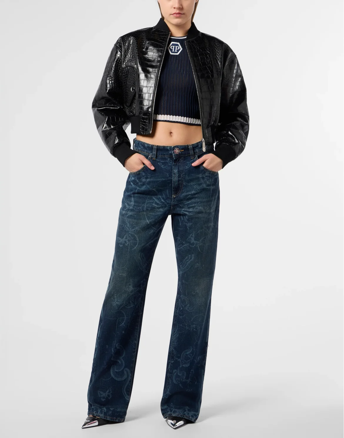 Straight Cut Jeans Butterfly Tattoo, цвет: Темно-синий деним