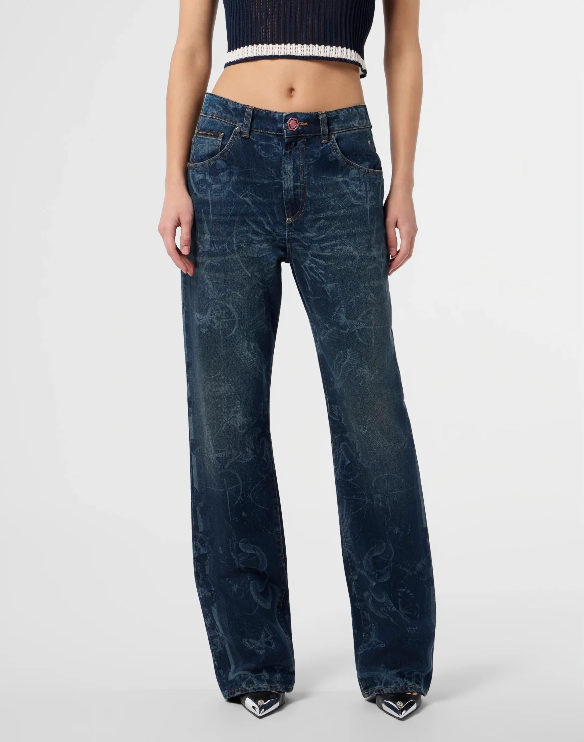 Straight Cut Jeans Butterfly Tattoo, цвет: Темно-синий деним