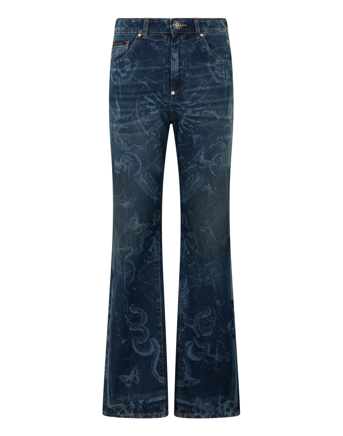 Straight Cut Jeans Butterfly Tattoo, цвет: Темно-синий деним