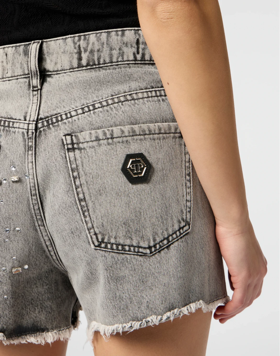 Denim Shorts Spiderweb Strass, цвет: Серый