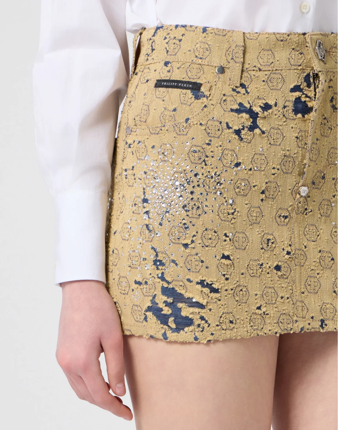 Jacquard Mini Skirt Monogram Crystal, цвет: Бежевый