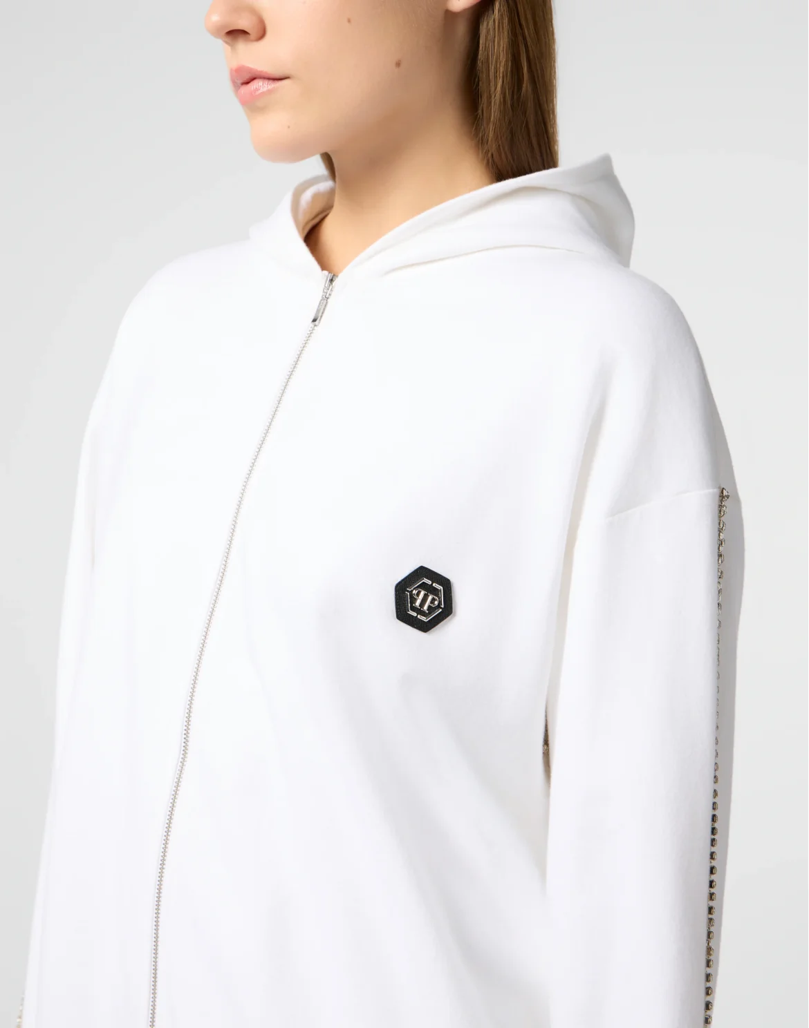 Regular Zip Hoodie Strass Signature, цвет: Белый