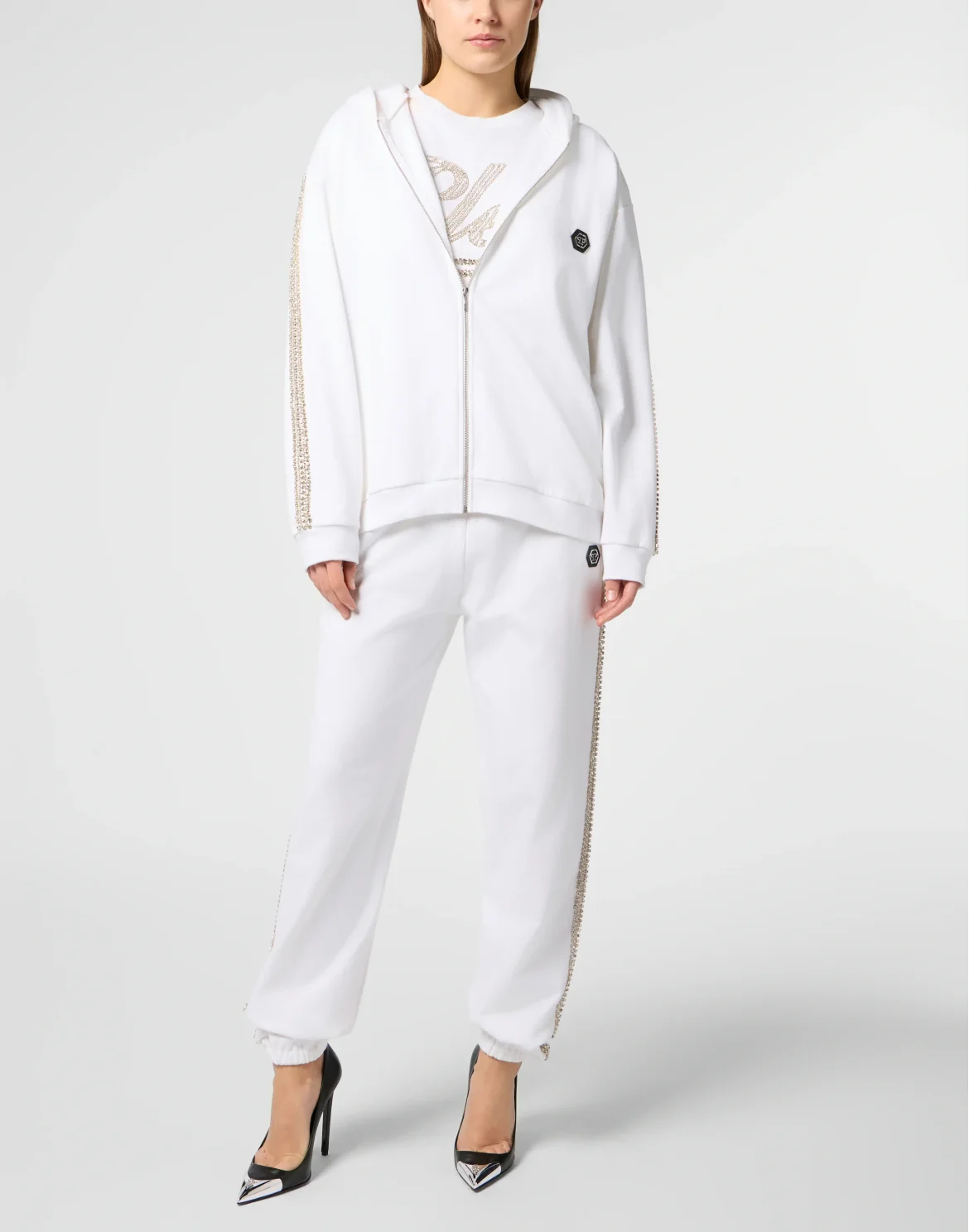 Regular Zip Hoodie Strass Signature, цвет: Белый