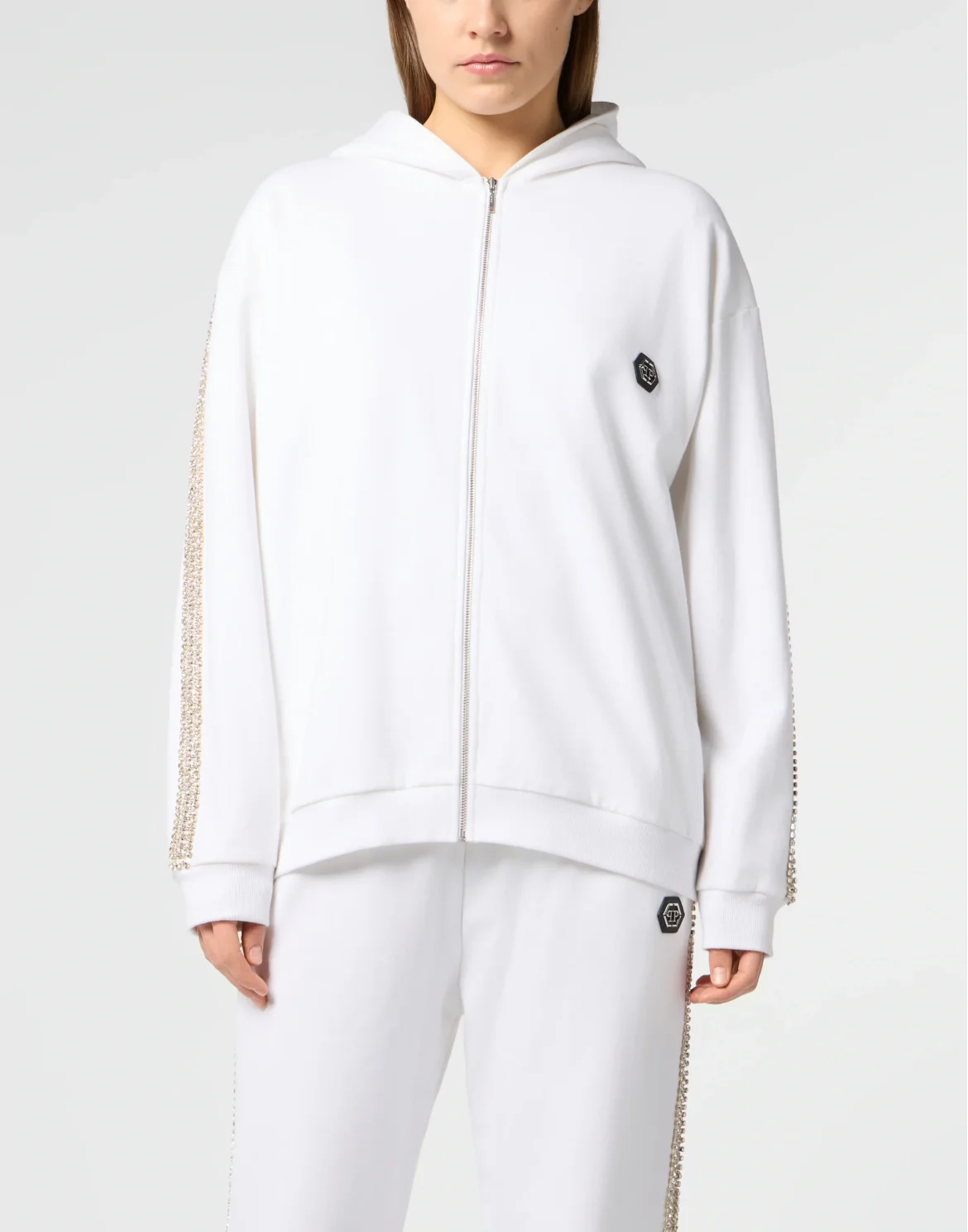 Regular Zip Hoodie Strass Signature, цвет: Белый