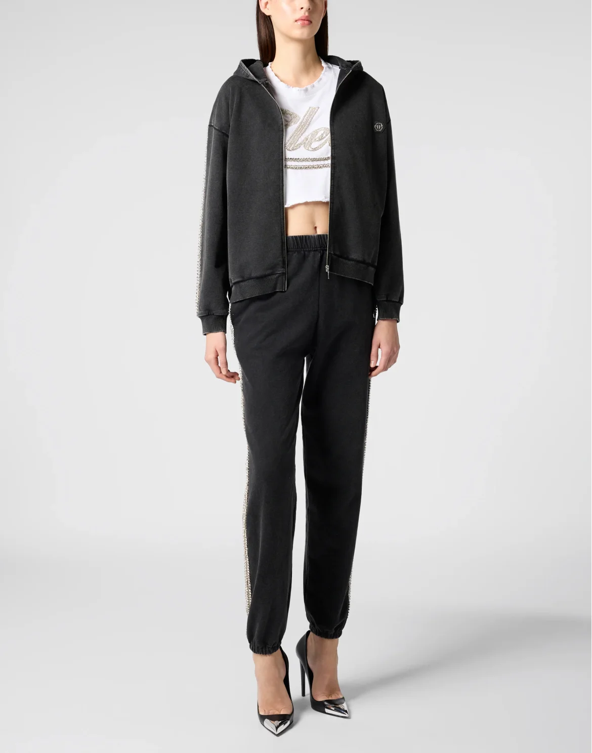 Regular Zip Hoodie Strass Signature, цвет: Черный