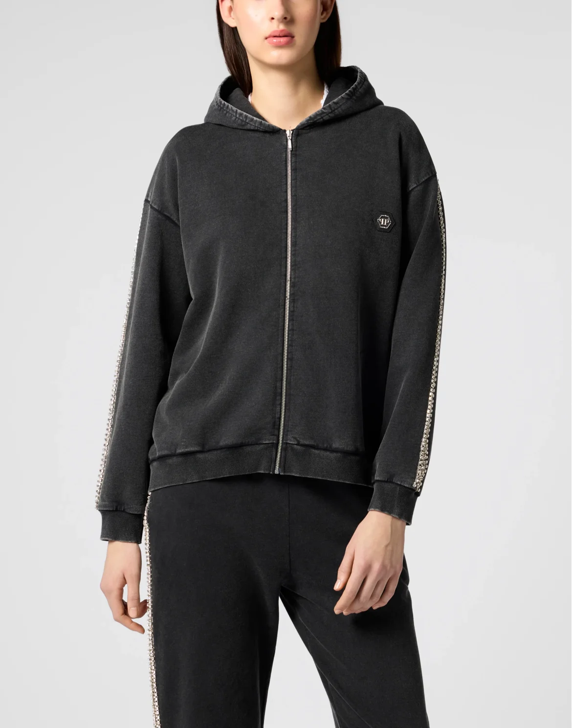 Regular Zip Hoodie Strass Signature, цвет: Черный