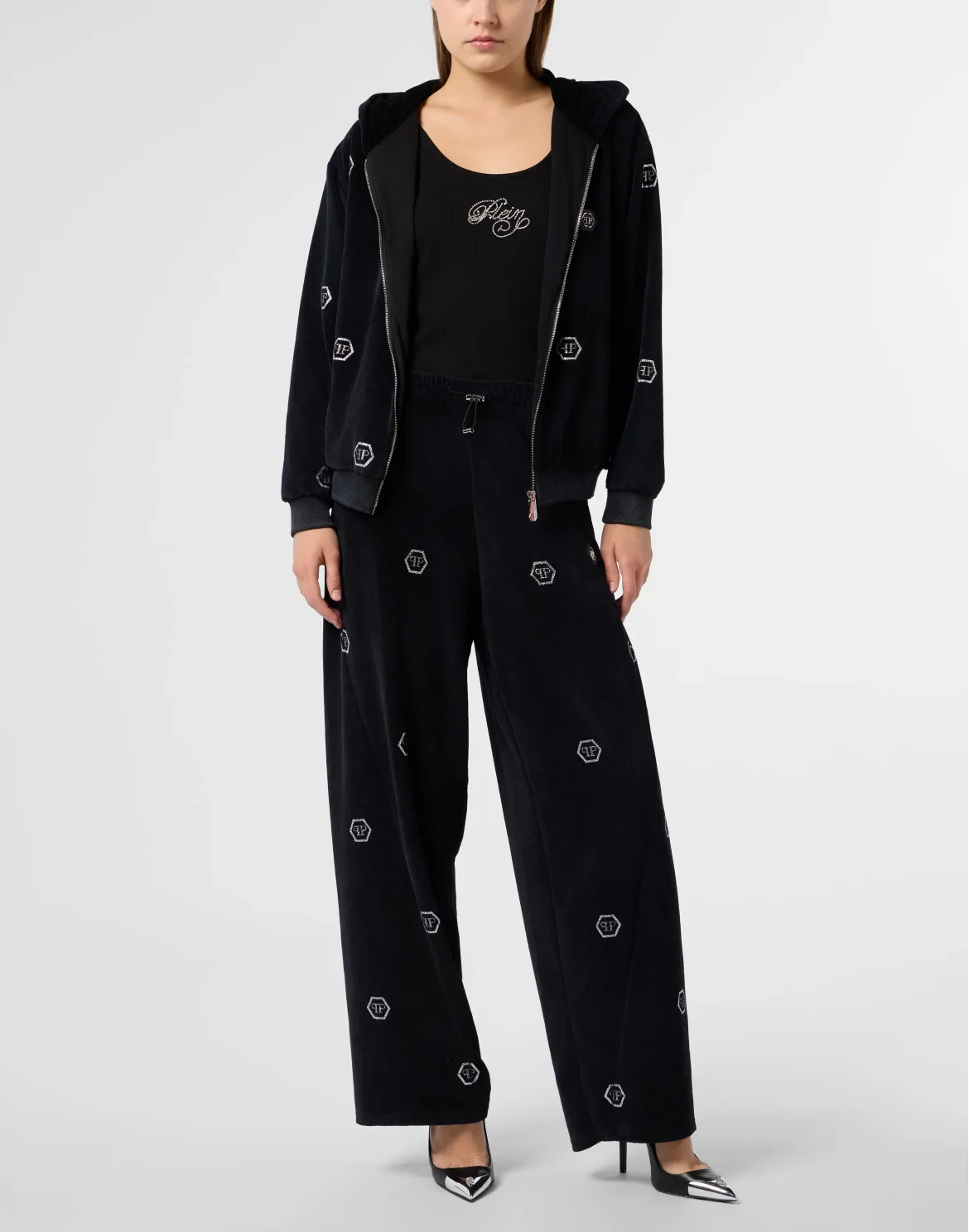 Chenille Zip Hoodie Monogram Strass, цвет: Черный