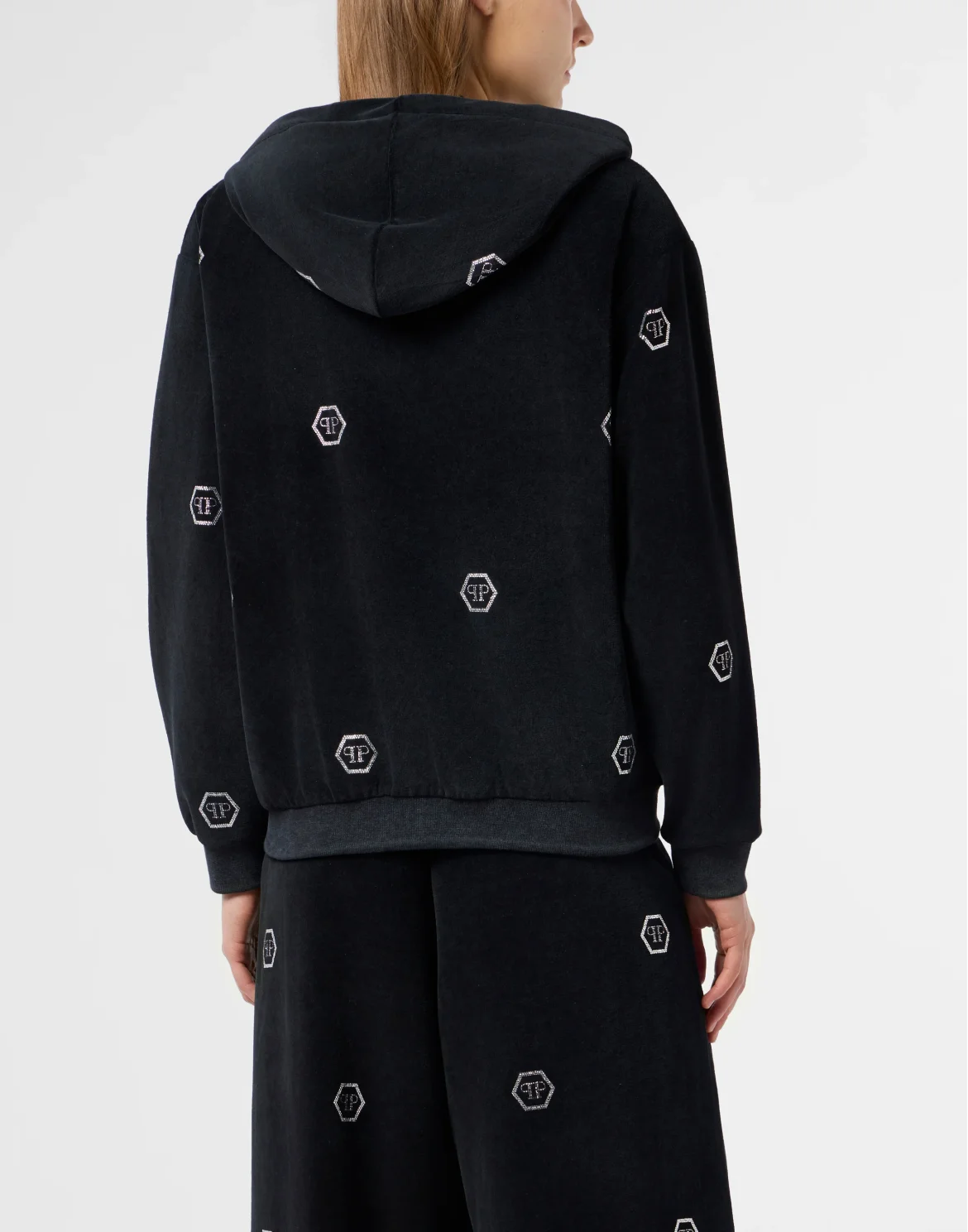 Chenille Zip Hoodie Monogram Strass, цвет: Черный