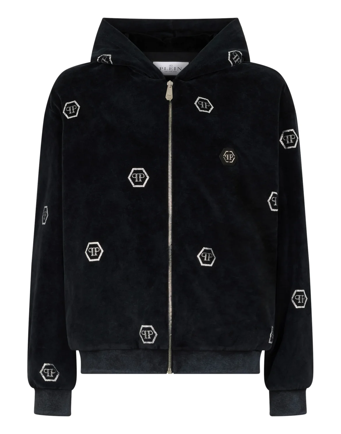Chenille Zip Hoodie Monogram Strass, цвет: Черный