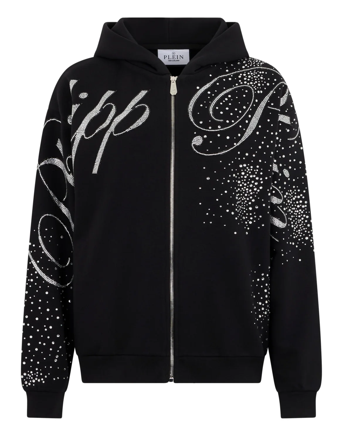 Chenille Zip Hoodie Spray Strass, цвет: Черный