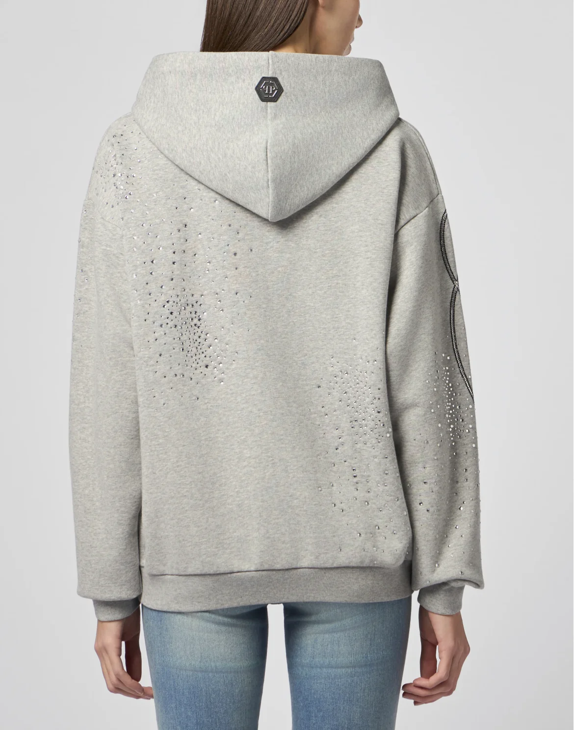 Chenille Zip Hoodie Spray Strass, цвет: Серый