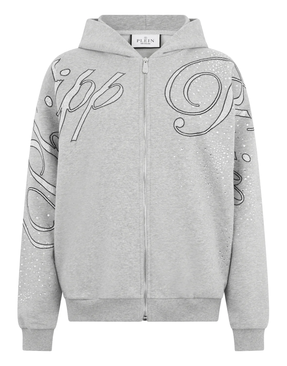 Chenille Zip Hoodie Spray Strass, цвет: Серый