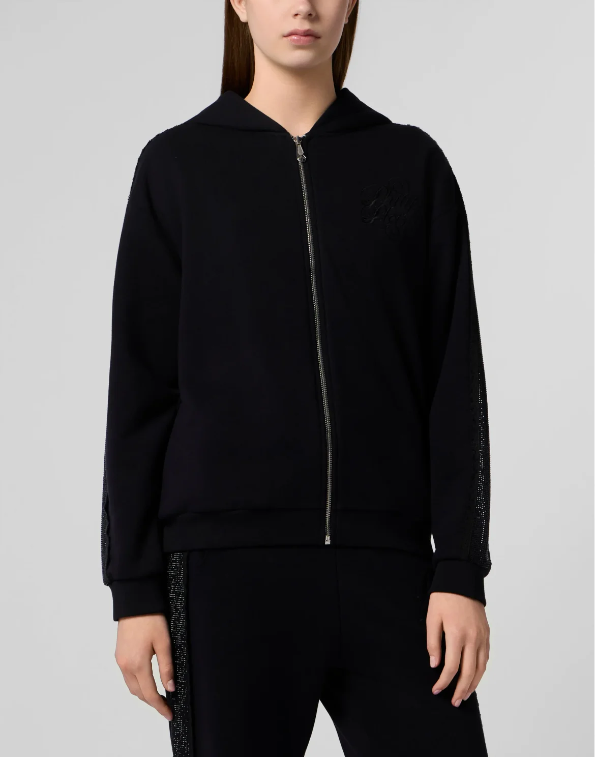 Zip Hoodie Strass Band, цвет: Черный