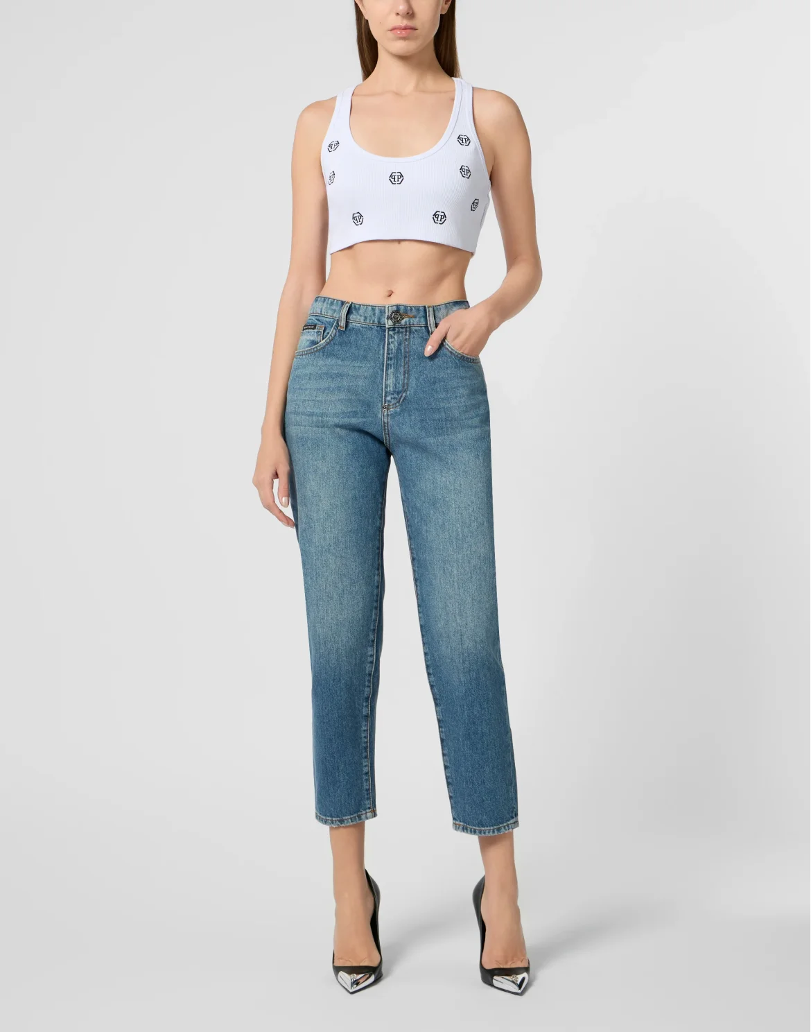 Ribbed Mini Tank Top Monogram Monogram, цвет: Белый