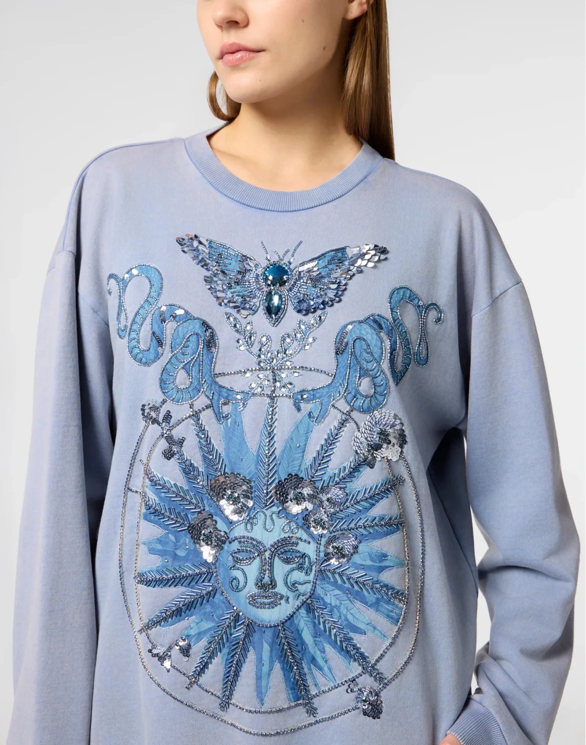 Open Back Sweatshirt Butterfly Tattoo, цвет: Голубой