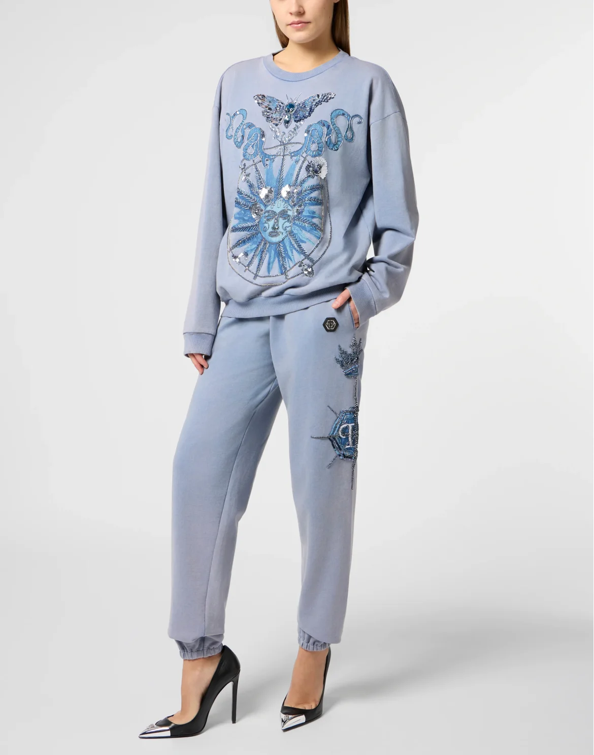 Open Back Sweatshirt Butterfly Tattoo, цвет: Голубой
