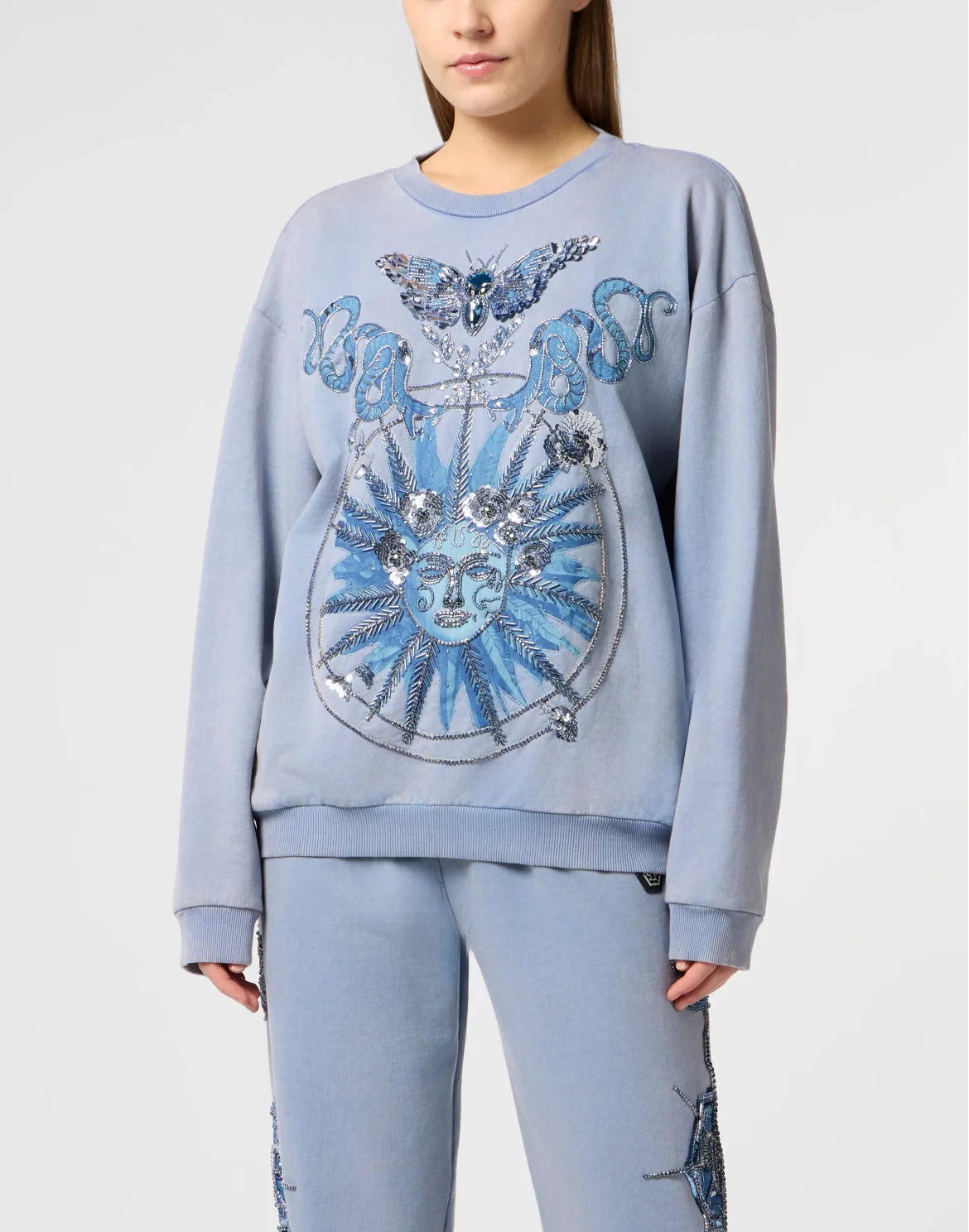 Open Back Sweatshirt Butterfly Tattoo, цвет: Голубой