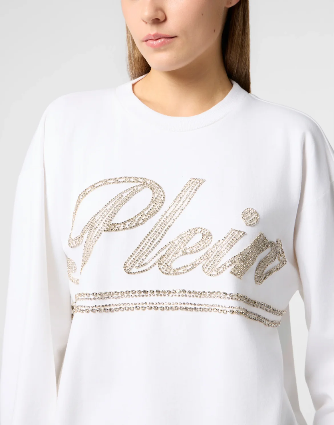 Washed Open Back Sweatshirt Strass Signature, цвет: Белый