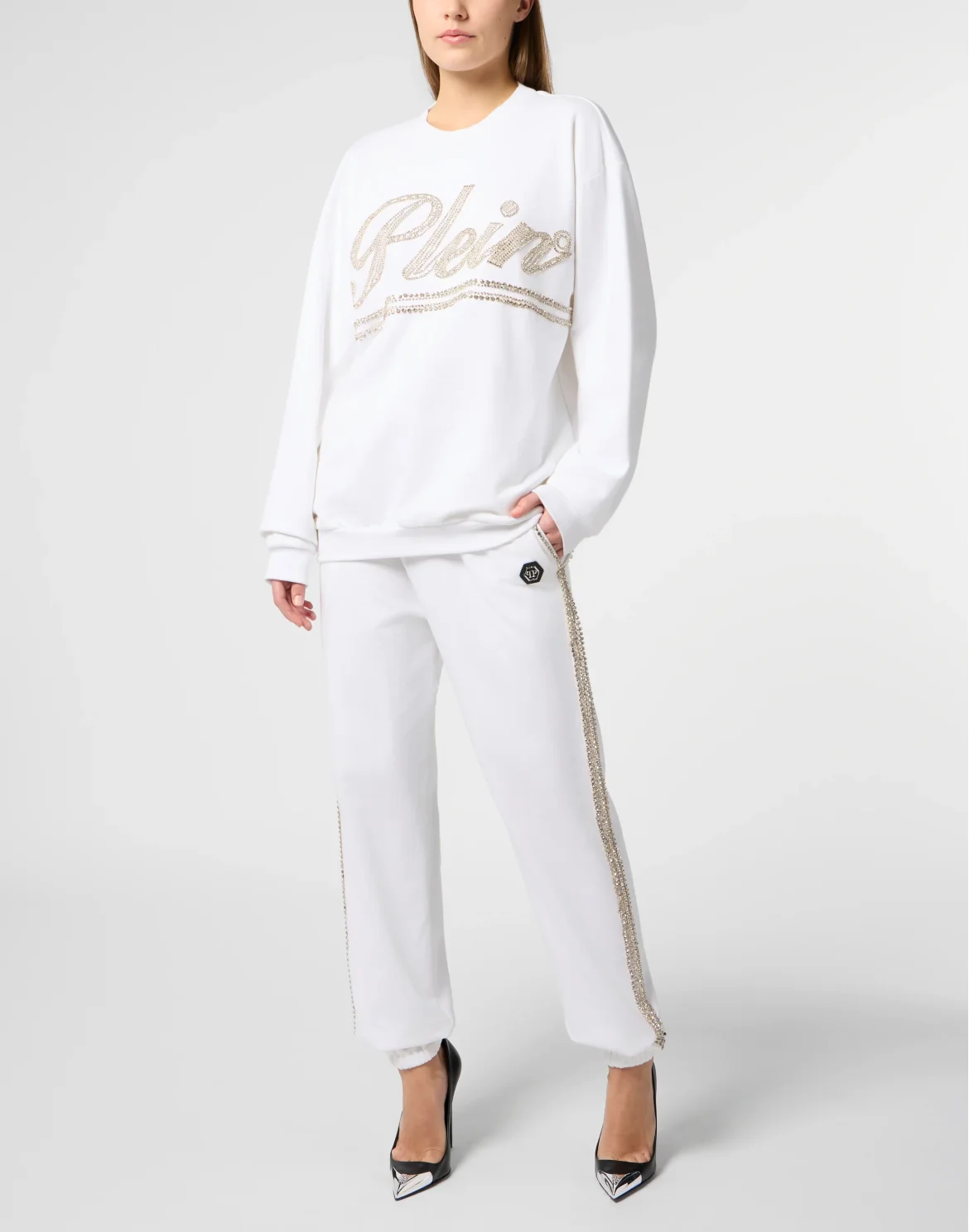 Washed Open Back Sweatshirt Strass Signature, цвет: Белый