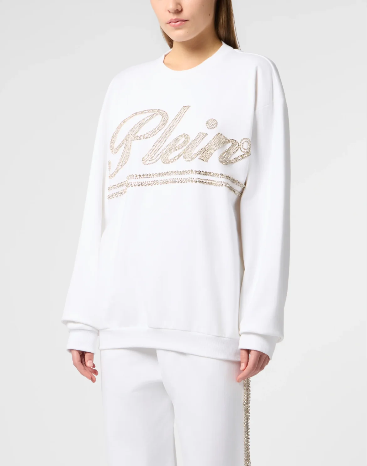 Washed Open Back Sweatshirt Strass Signature, цвет: Белый