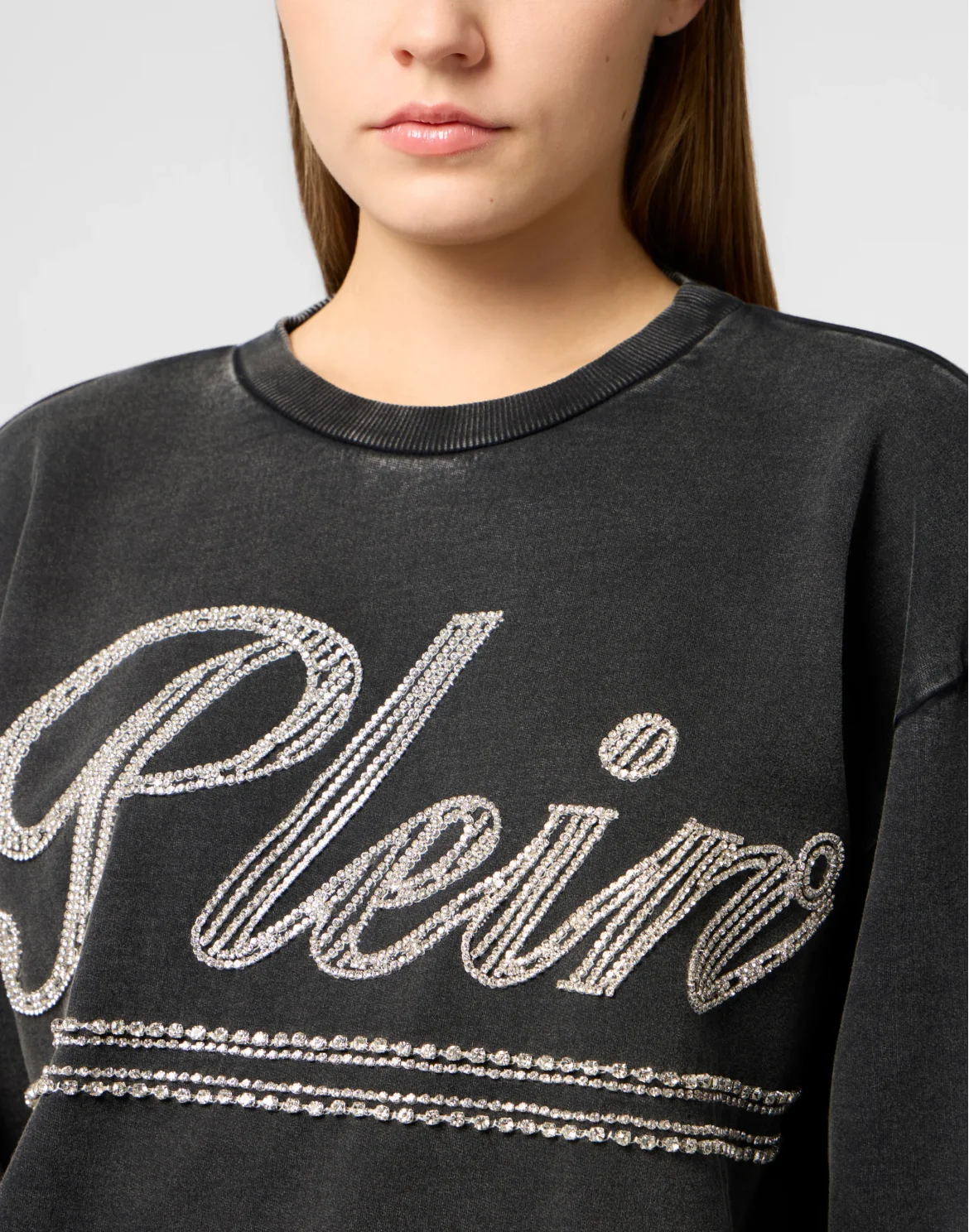 Washed Open Back Sweatshirt Strass Signature, цвет: Черный